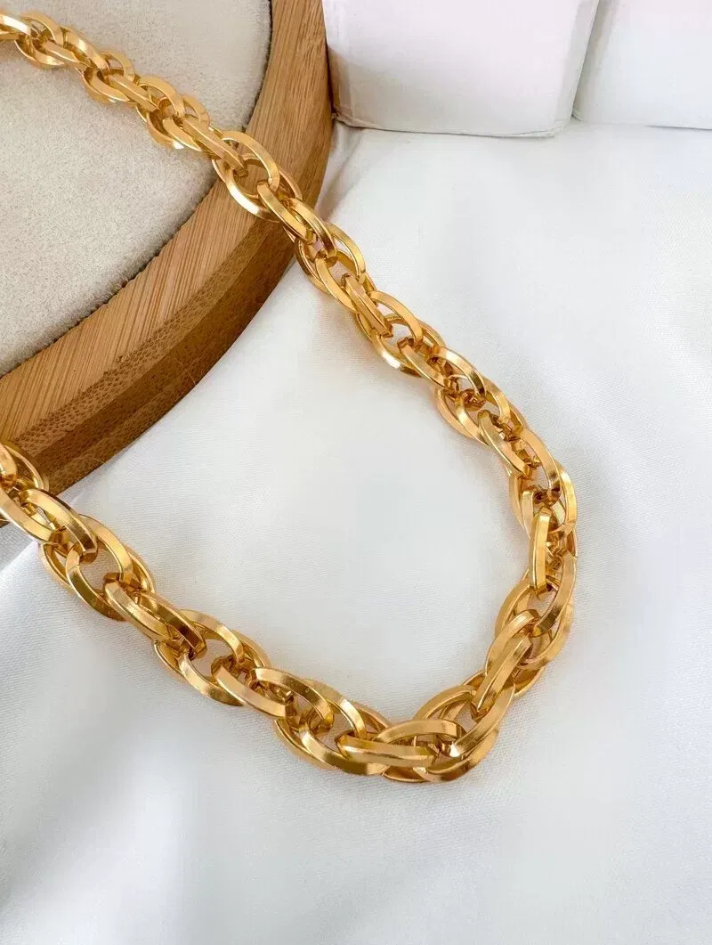 Colar Folheado a Ouro 18k Correntaria Elos Duplos Ovais