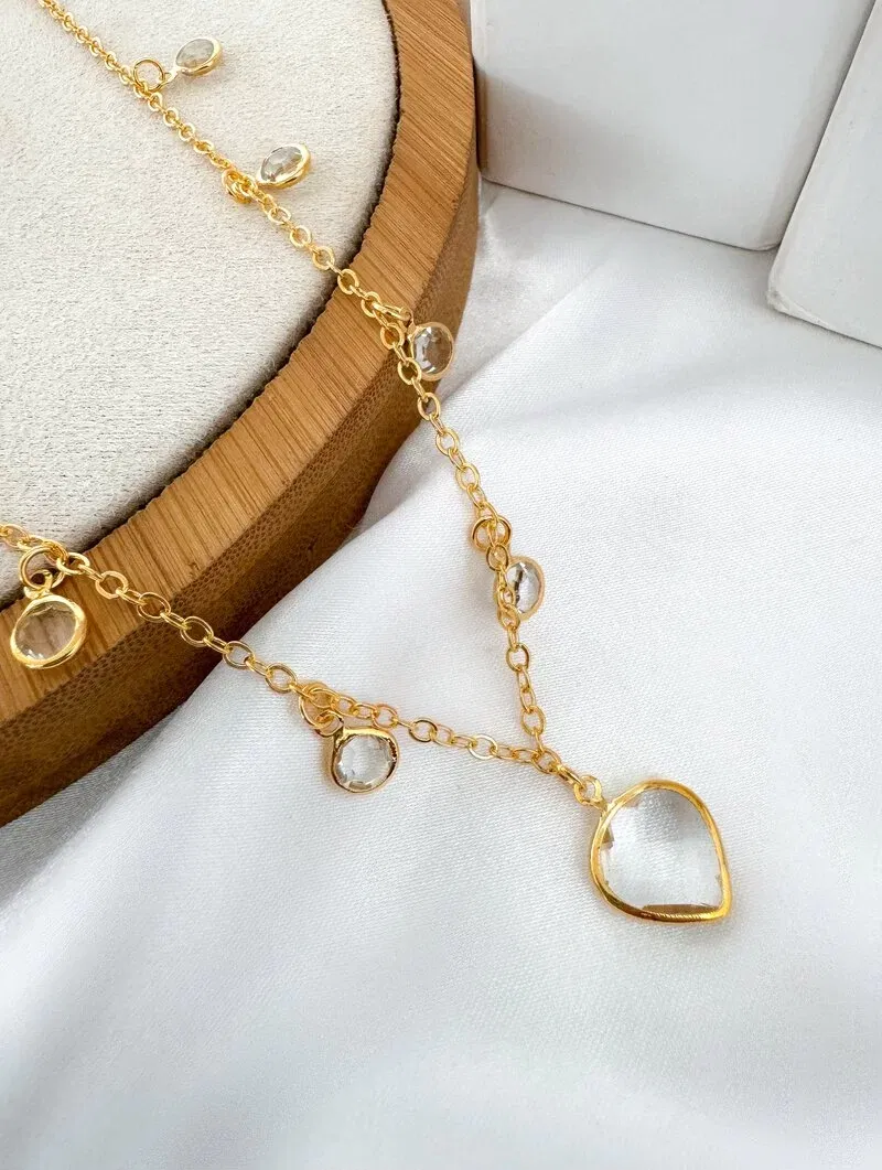 Colar Folheado a Ouro 18k Corrente com Zircônias Cristais