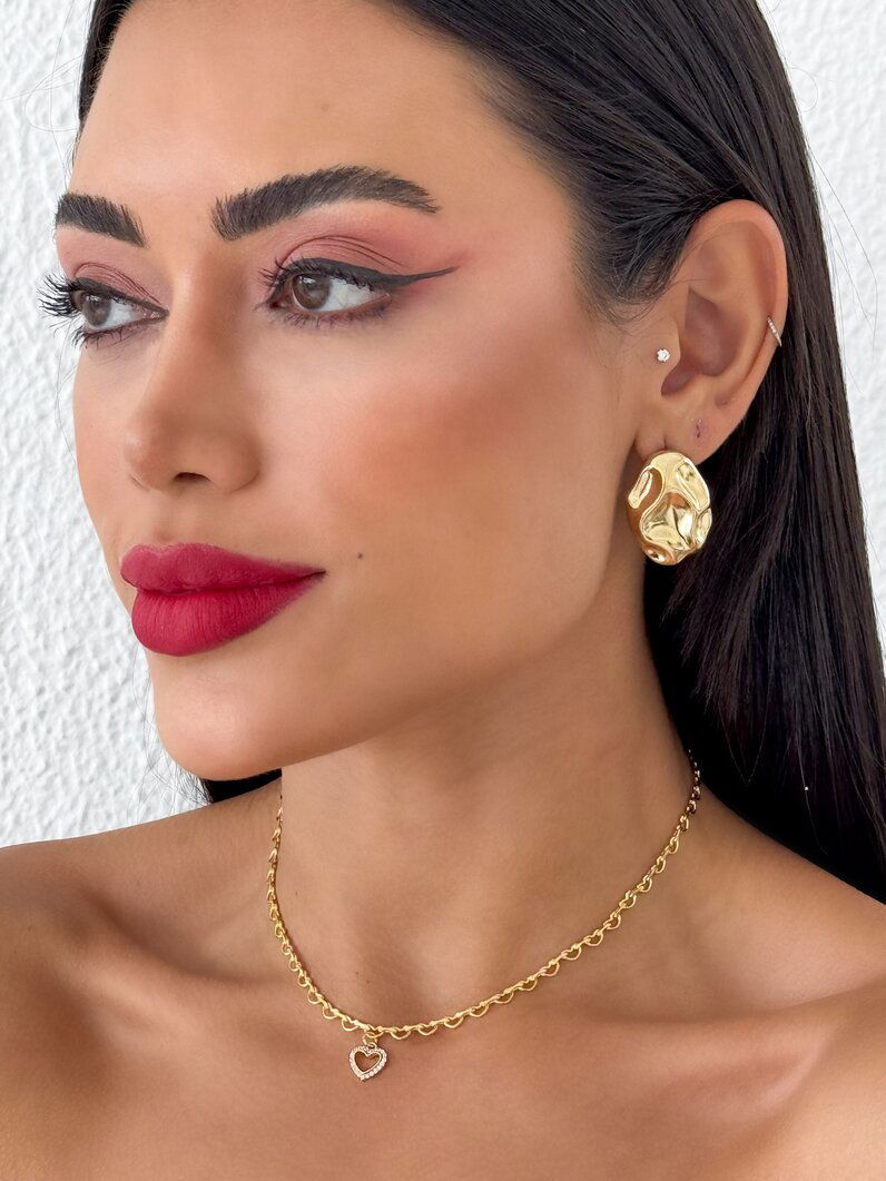 Colar Folheado a Ouro 18k Corrente de Corações Interligados e Micro Zircônia