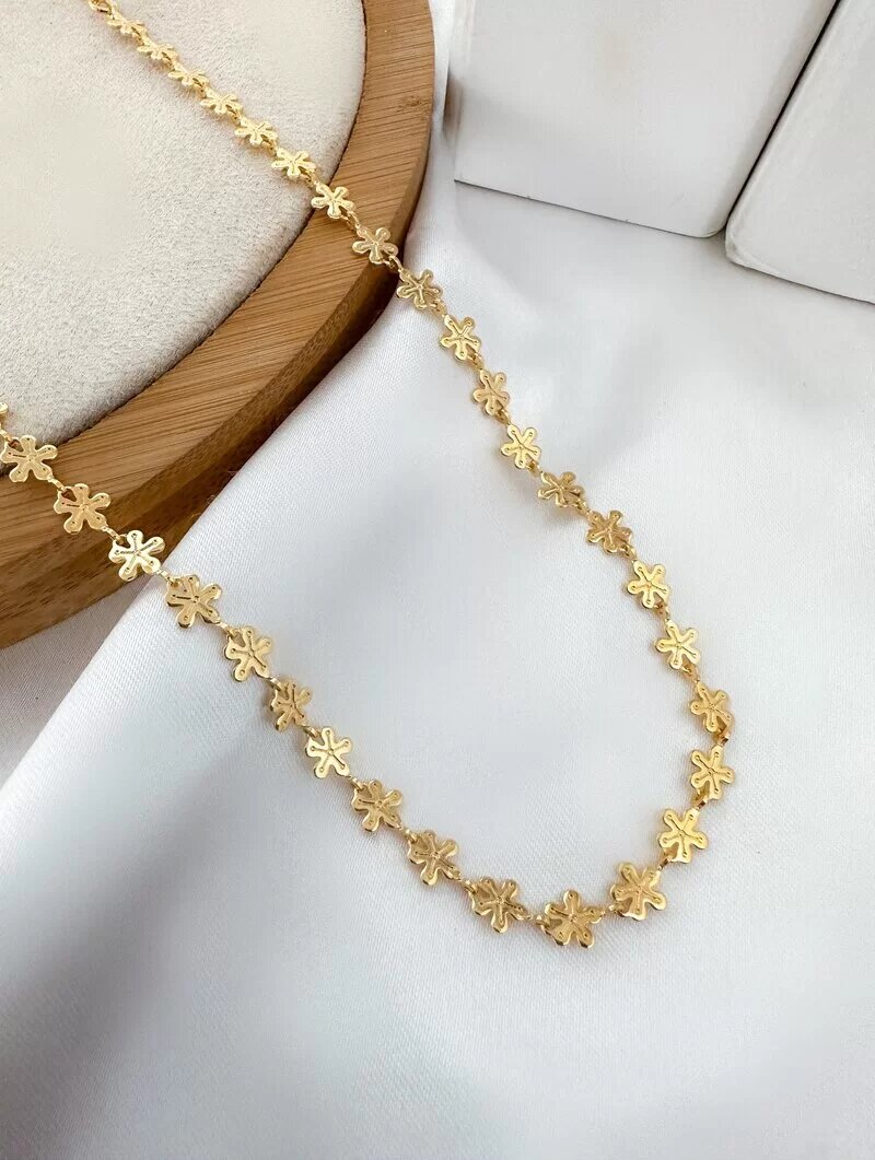 Colar Folheado a Ouro 18k Corrente de Flores