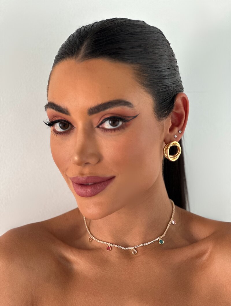 Colar Folheado a Ouro 18k Corrente de Micro Zircônias com Pedras Coloridas