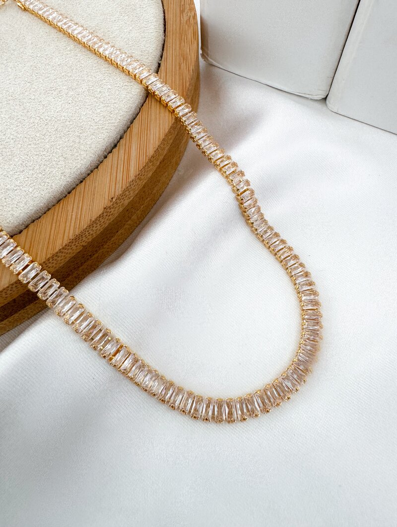 Colar Folheado a Ouro 18k Corrente de Navetes de Zircônia