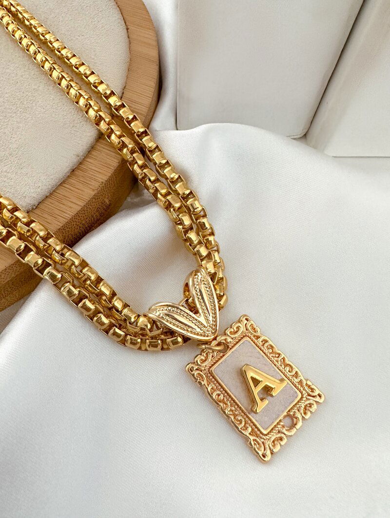 Colar Folheado a Ouro 18k Corrente Dupla Pingente Personalizado