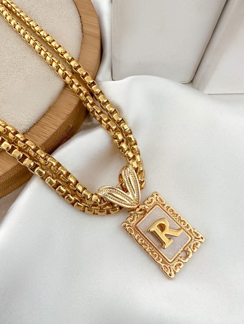 Colar Folheado a Ouro 18k Corrente Dupla Pingente Personalizado