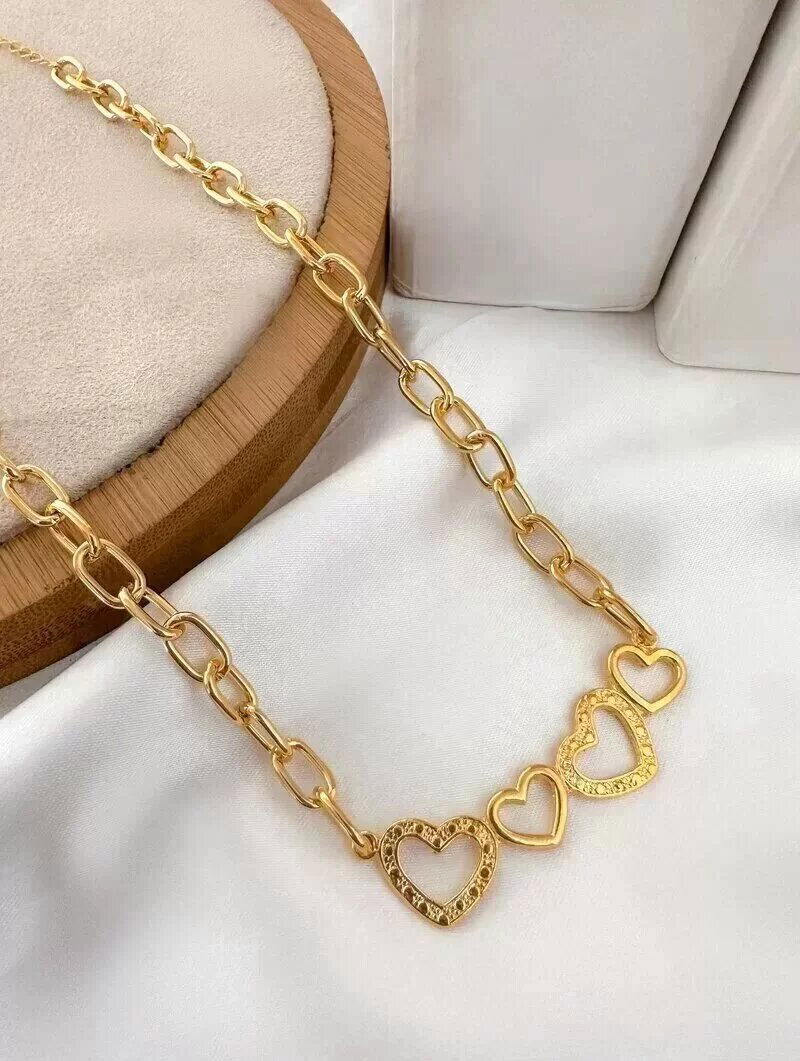 Colar Folheado a Ouro 18k Corrente Elo com Corações
