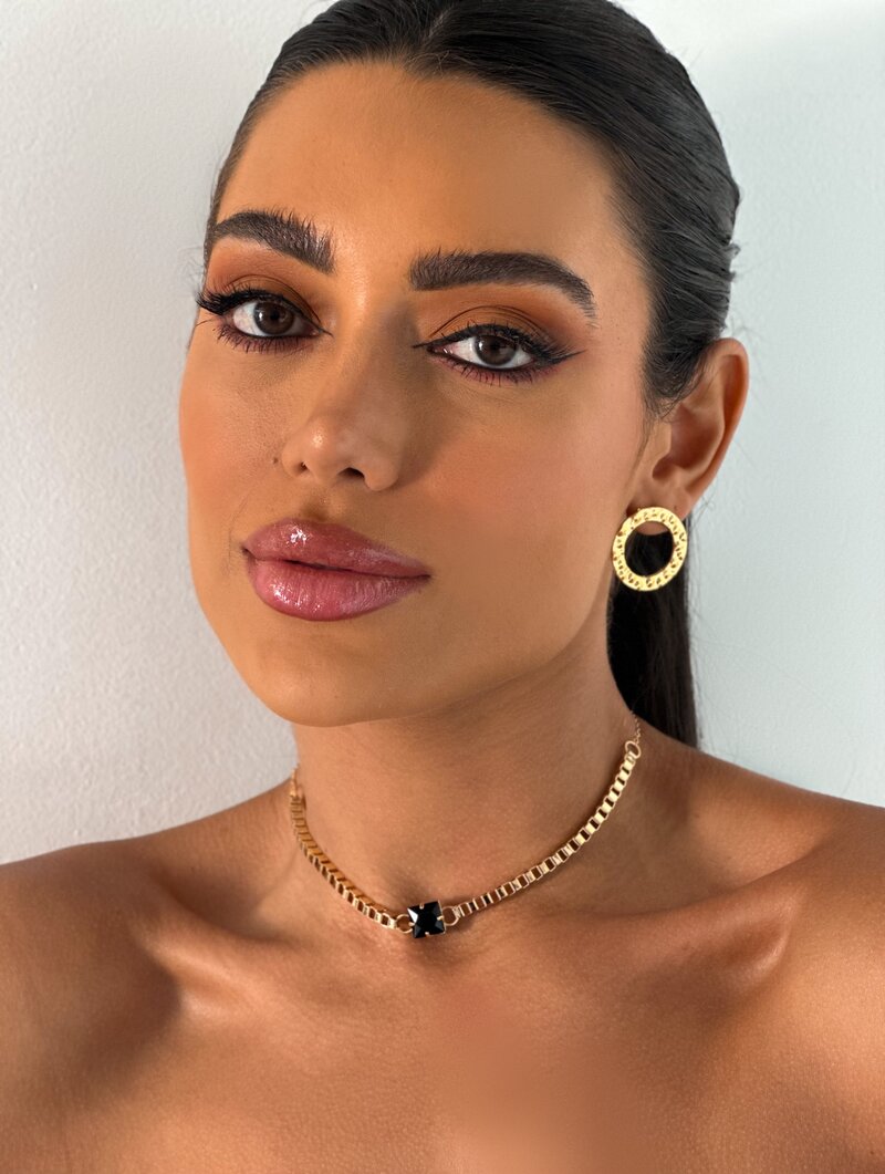 Colar Folheado a Ouro 18k Corrente Quadrada com Pedra de Zircônia