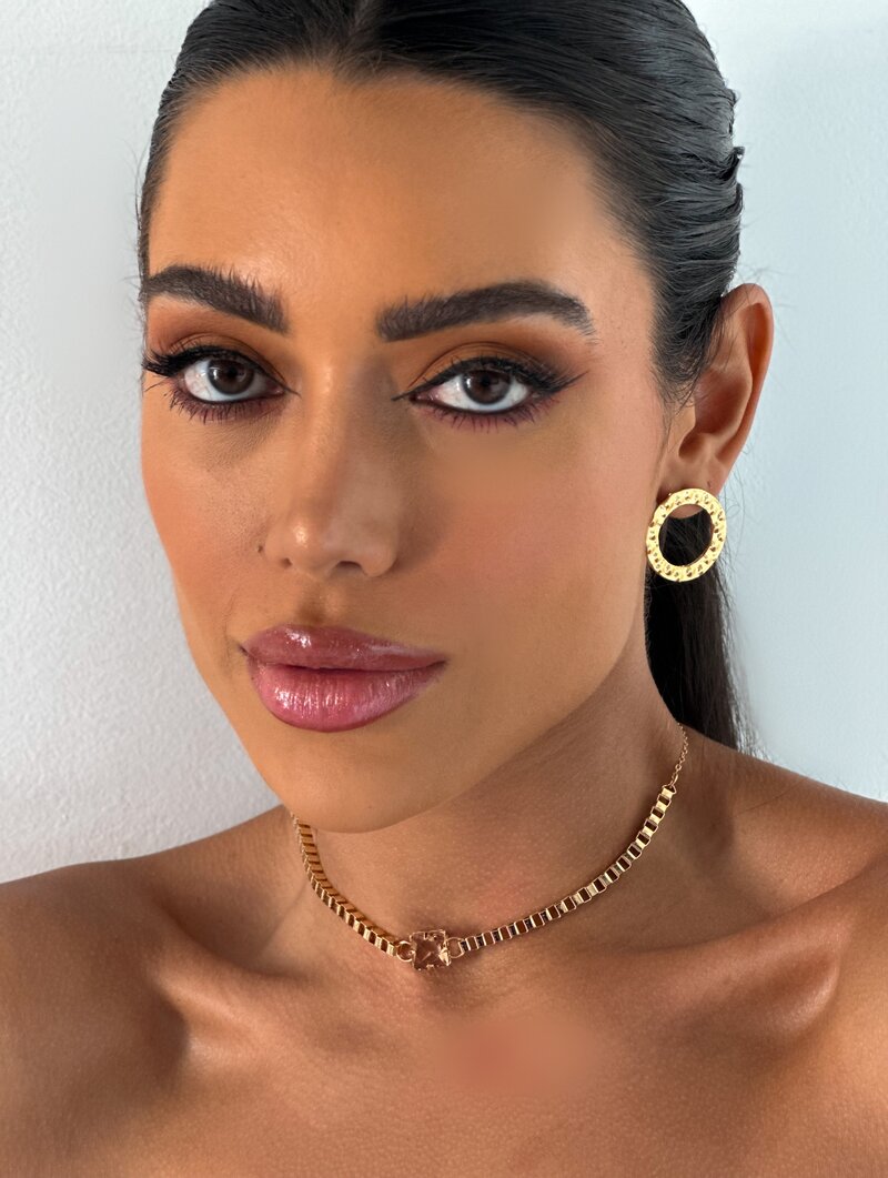 Colar Folheado a Ouro 18k Corrente Quadrada com Pedra de Zircônia