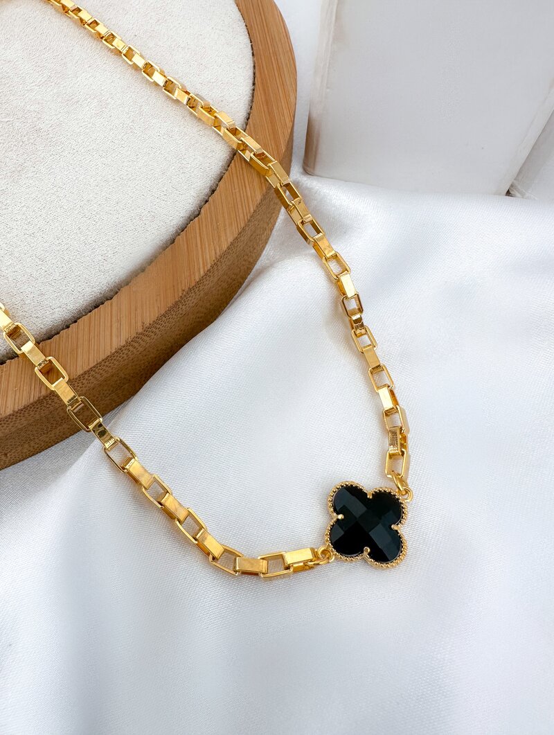 Colar Folheado a Ouro 18k e Prata Corrente Quadrada com Pingente Inspiração Joalheria
