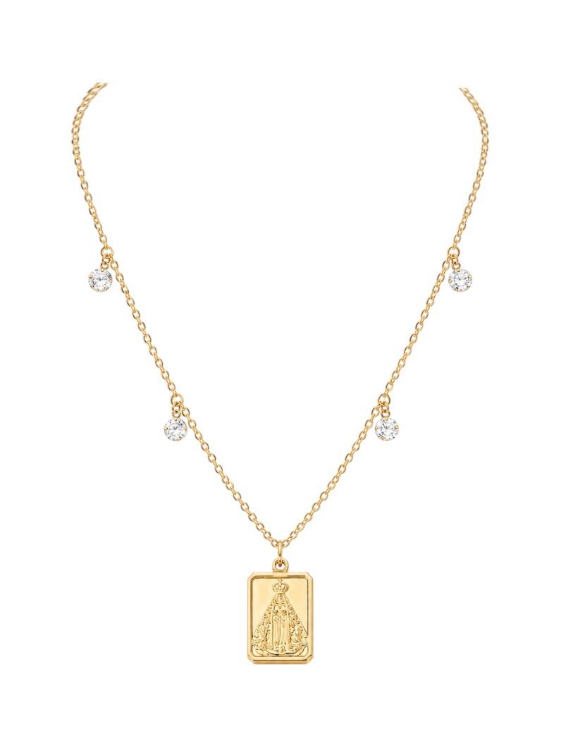 Colar Folheado a Ouro 18k Cristais Com Pingente Nossa Senhora