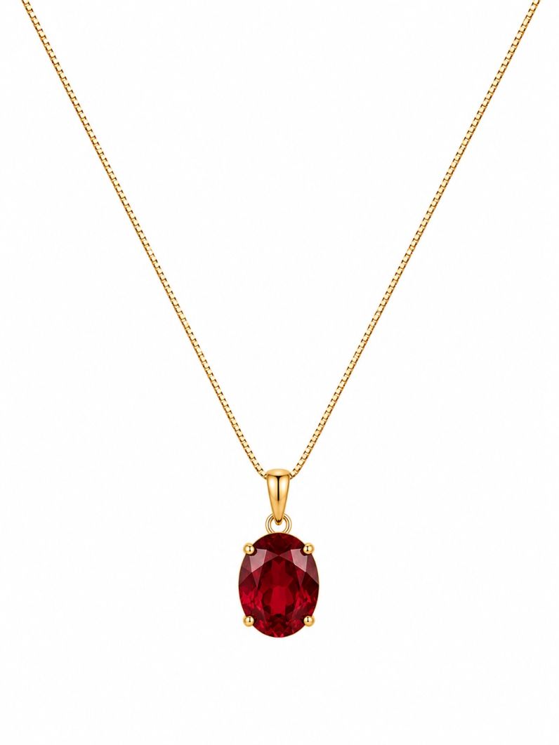 Colar Folheado a Ouro 18k Cristal Oval Vermelho