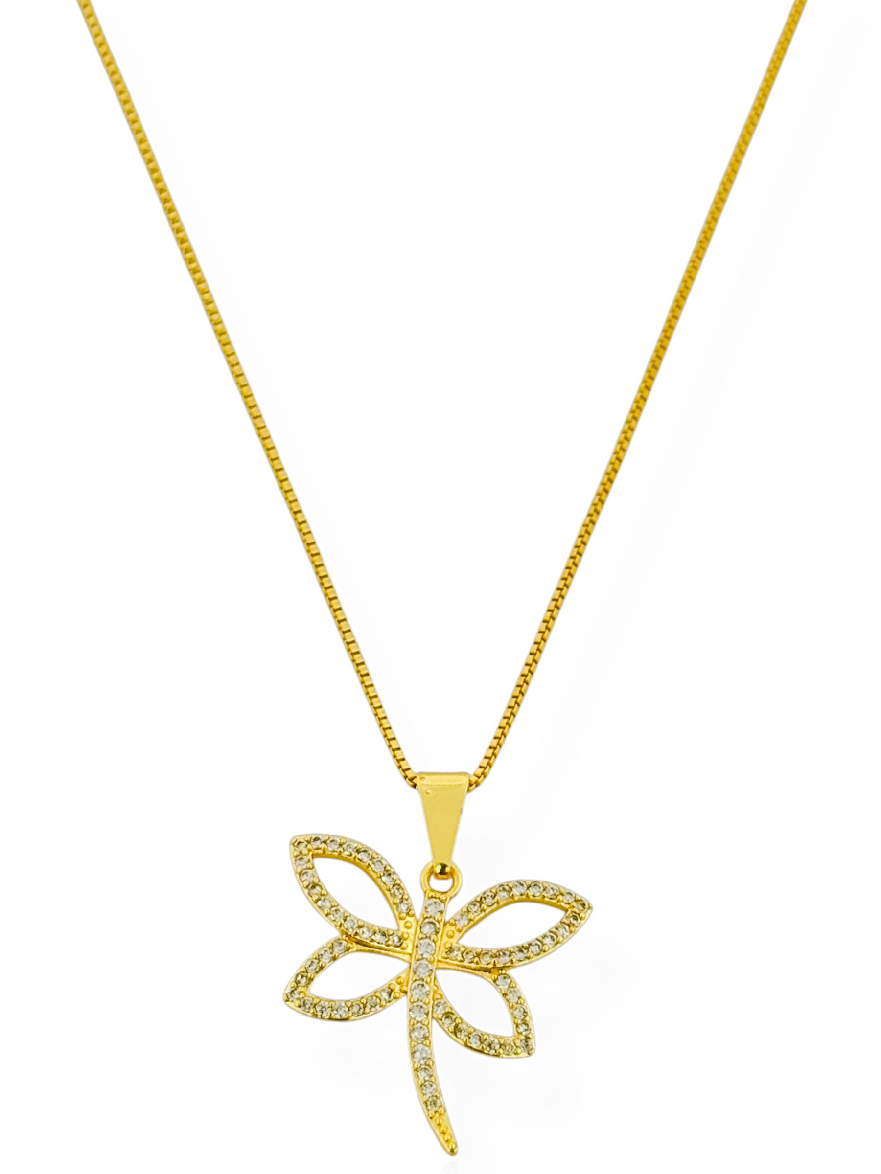 Colar Folheado a Ouro 18k Design Borboleta Cravejada