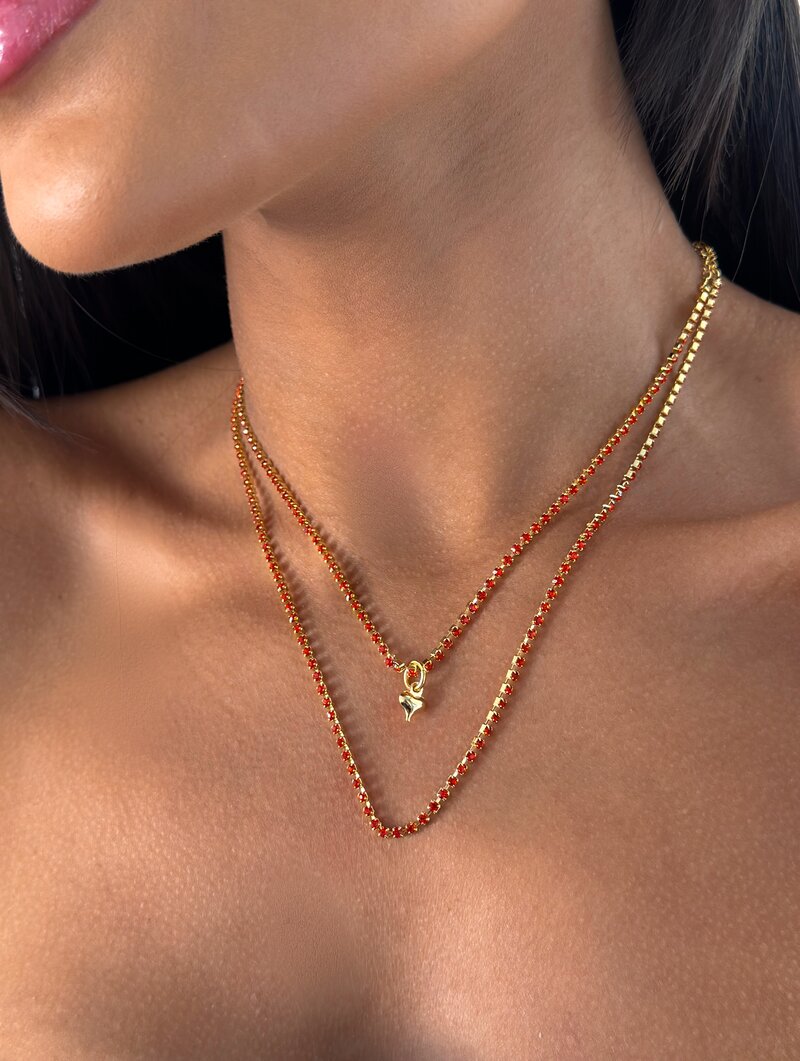 Colar Folheado a Ouro 18k Dois Fios de Micro Zircônias com Coração