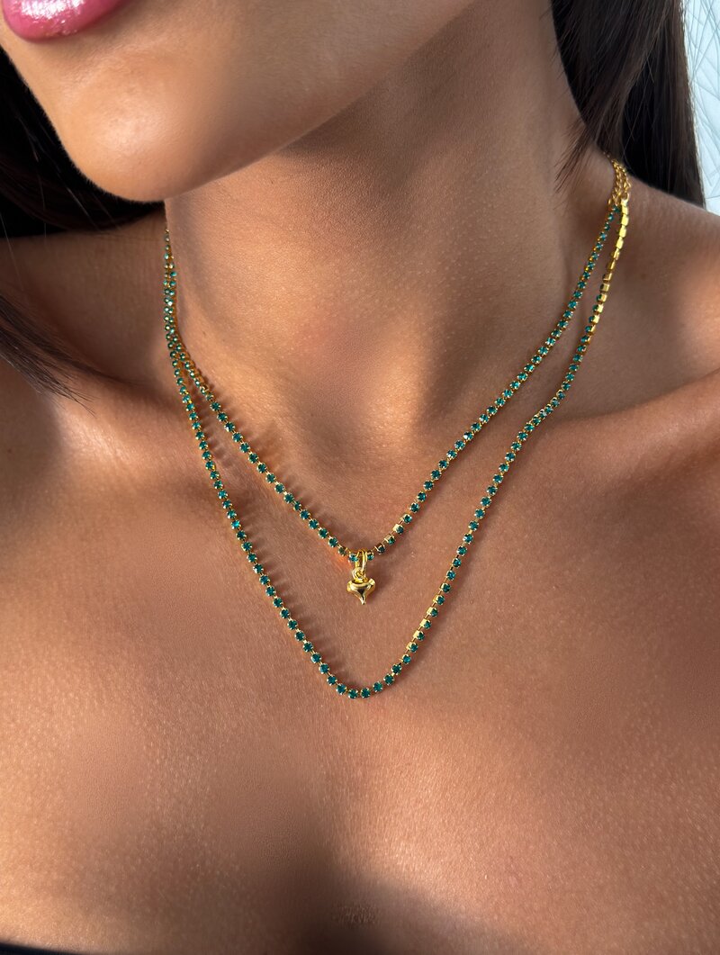 Colar Folheado a Ouro 18k Dois Fios de Micro Zircônias com Coração