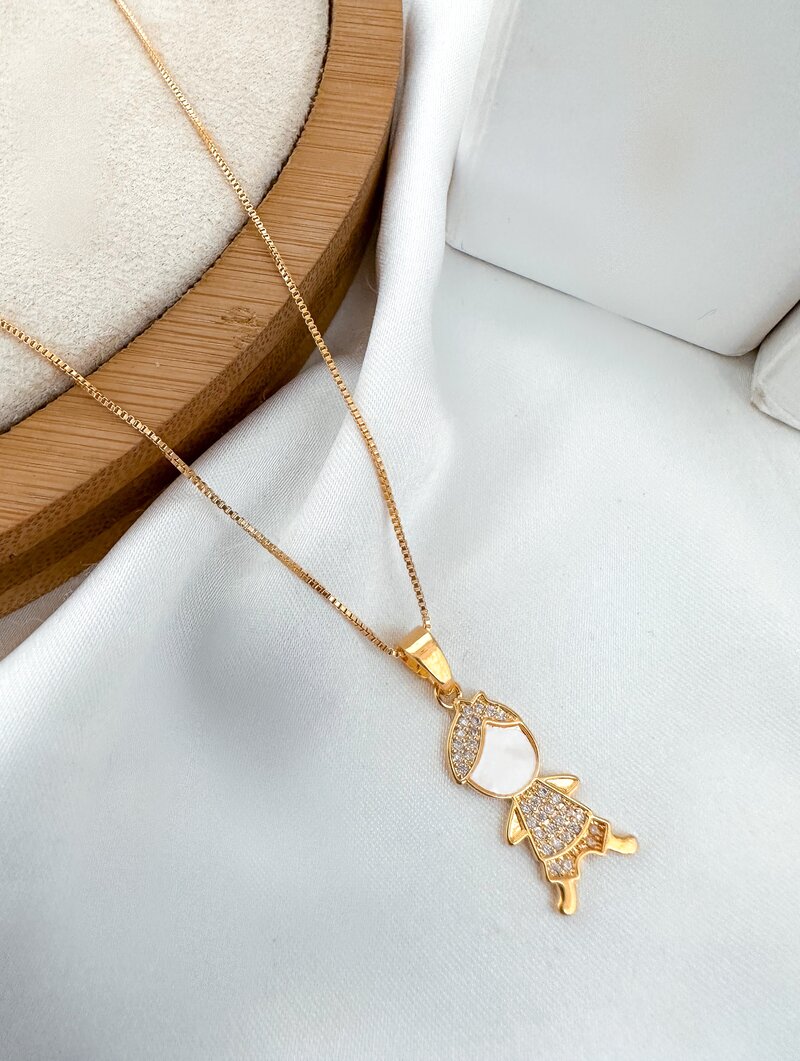 Colar Folheado a Ouro 18K e a Prata Pingente Criança