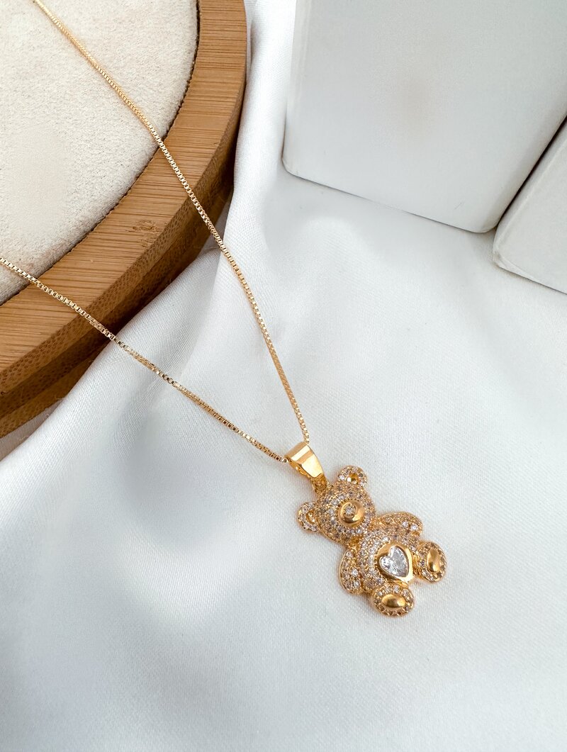 Colar Folheado a Ouro 18K e a Prata Ursinho Teddy