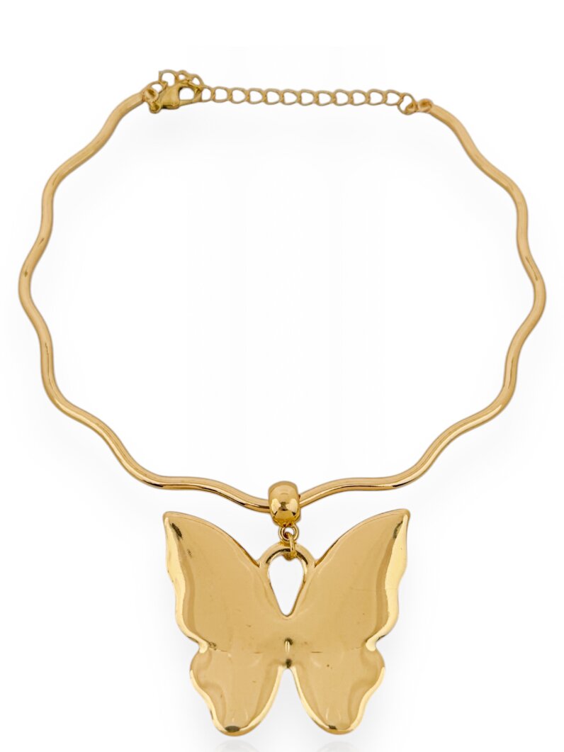 Colar Folheado a Ouro 18k e Prata 925 Aro Ondulado com Borboleta Lisa