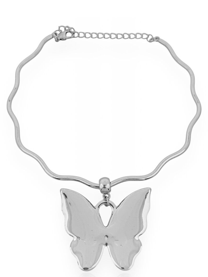 Colar Folheado a Ouro 18k e Prata 925 Aro Ondulado com Borboleta Lisa