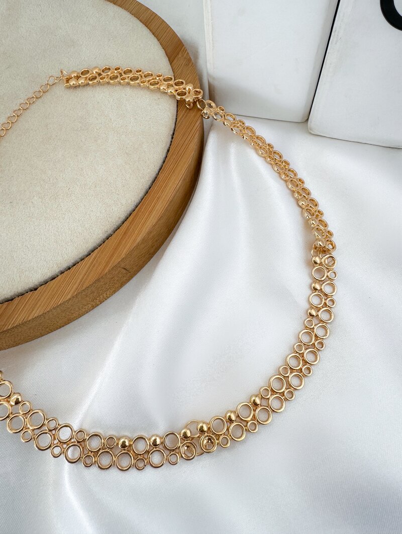 Colar Folheado a Ouro 18k e Prata 925 Circulos Vazados