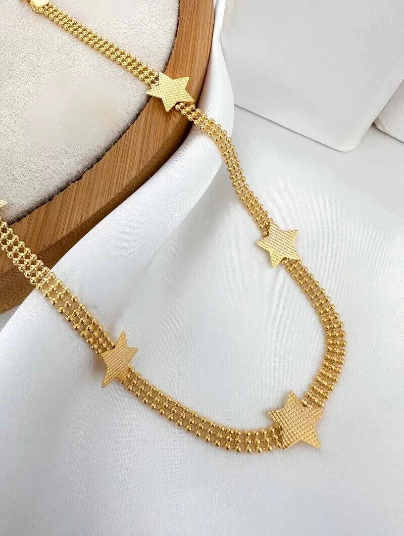 Colar Folheado a Ouro 18k e prata 925 Corrente de Bolinhas com Estrelas