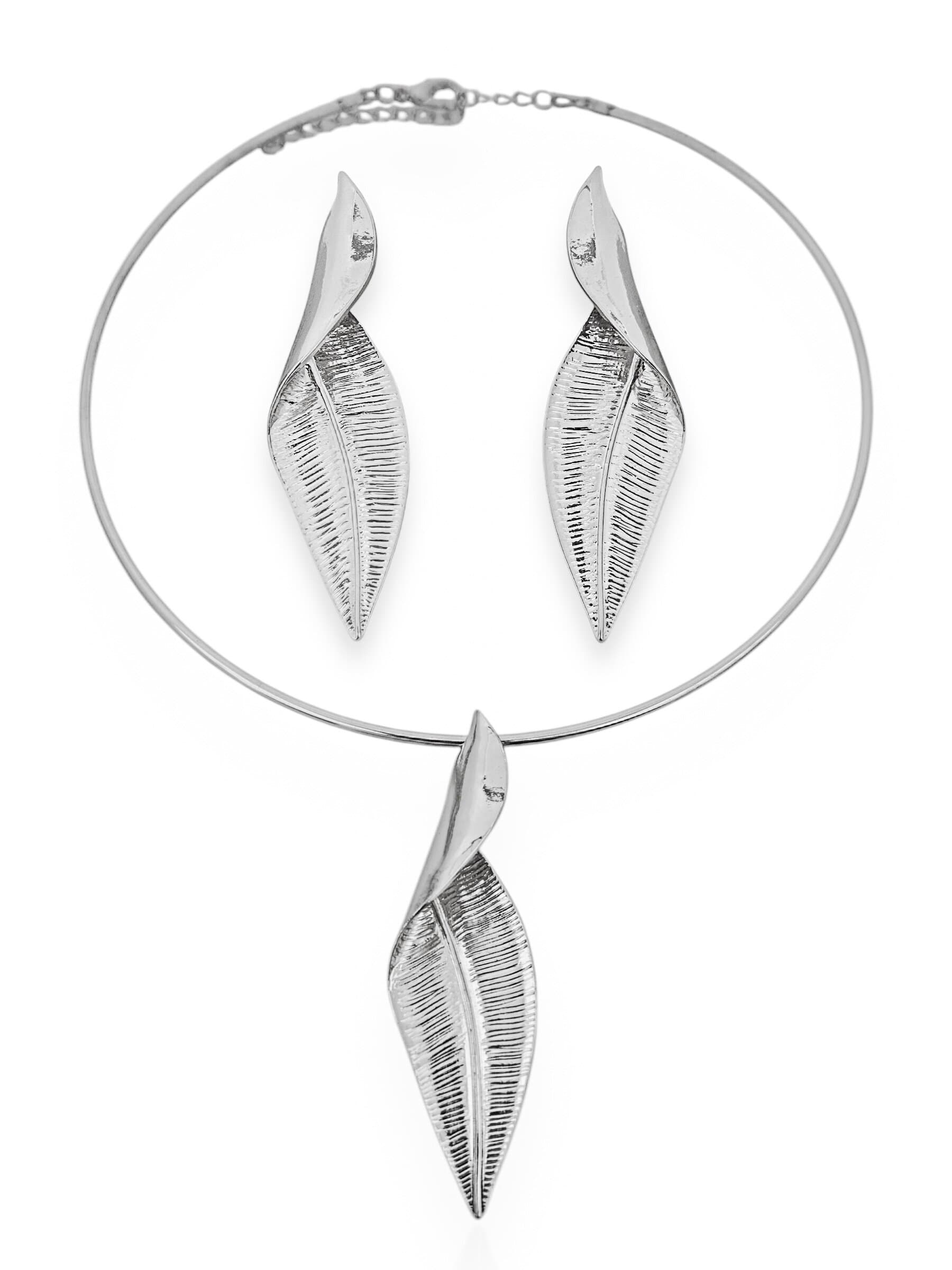 Conjunto Colar e Brinco Folheado a Ouro 18k e Prata 925 Design Folha Seca
