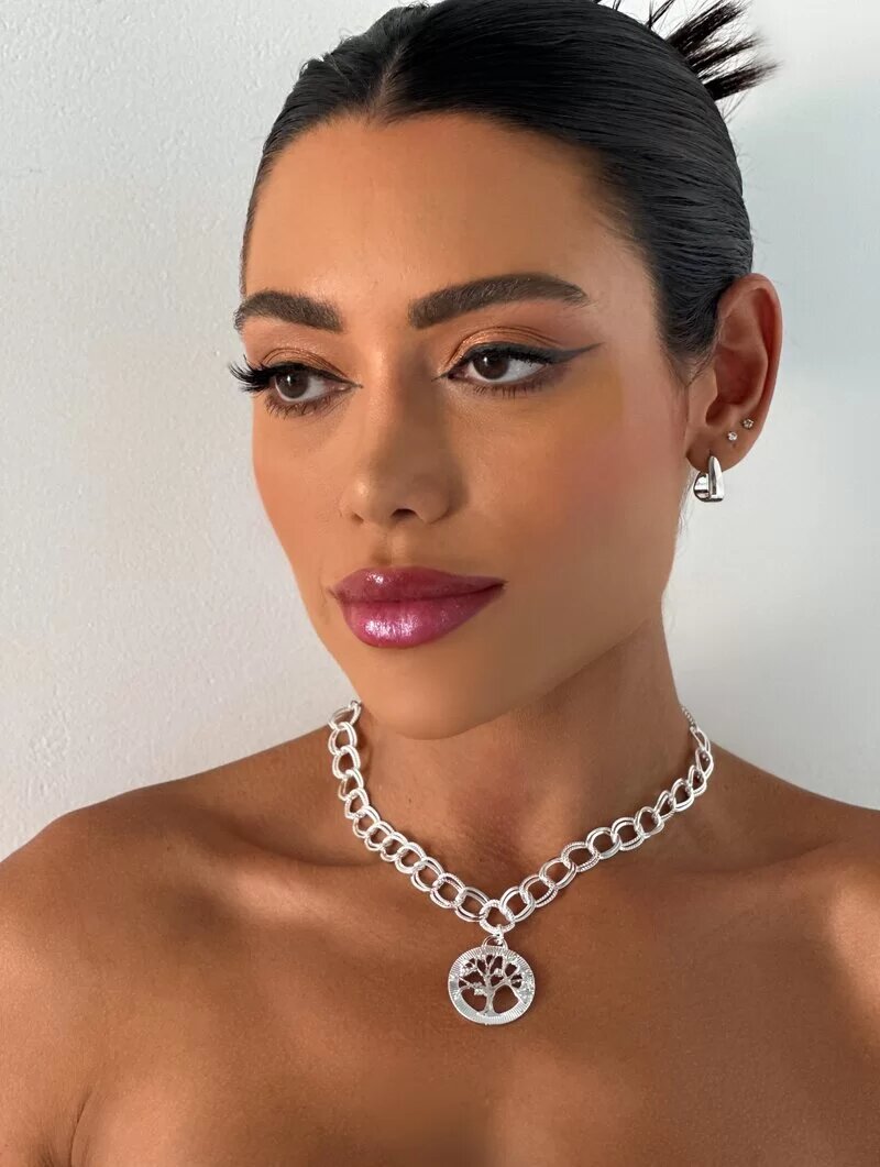 Colar Folheado a Ouro 18k e Prata 925 Elos Duplo com Pingente Árvore da Vida