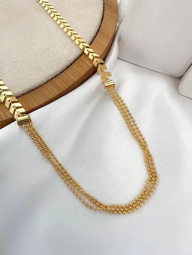 Colar Folheado a Ouro 18k e Prata 925 Escamas com Três Fios