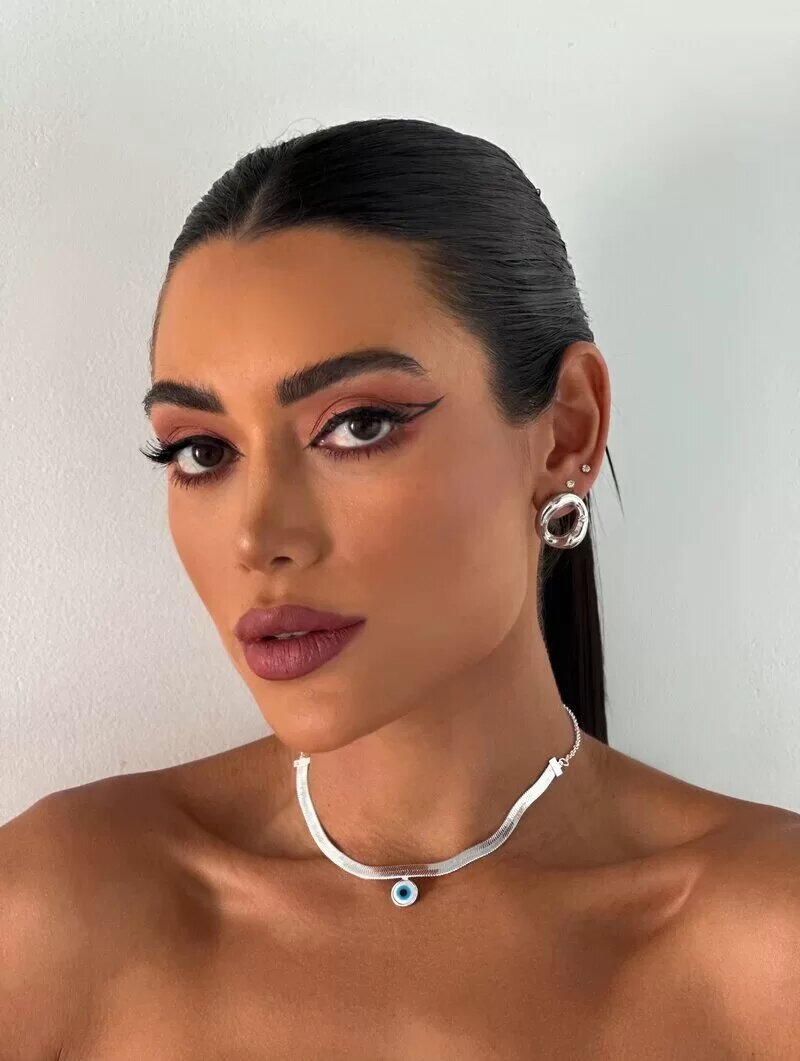 Colar Folheado a Ouro 18k e Prata 925 Fita Laminada com Olho Grego