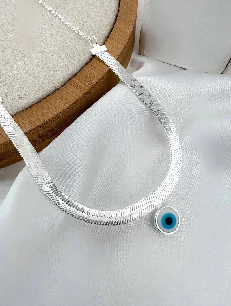 Colar Folheado a Ouro 18k e Prata 925 Fita Laminada com Olho Grego