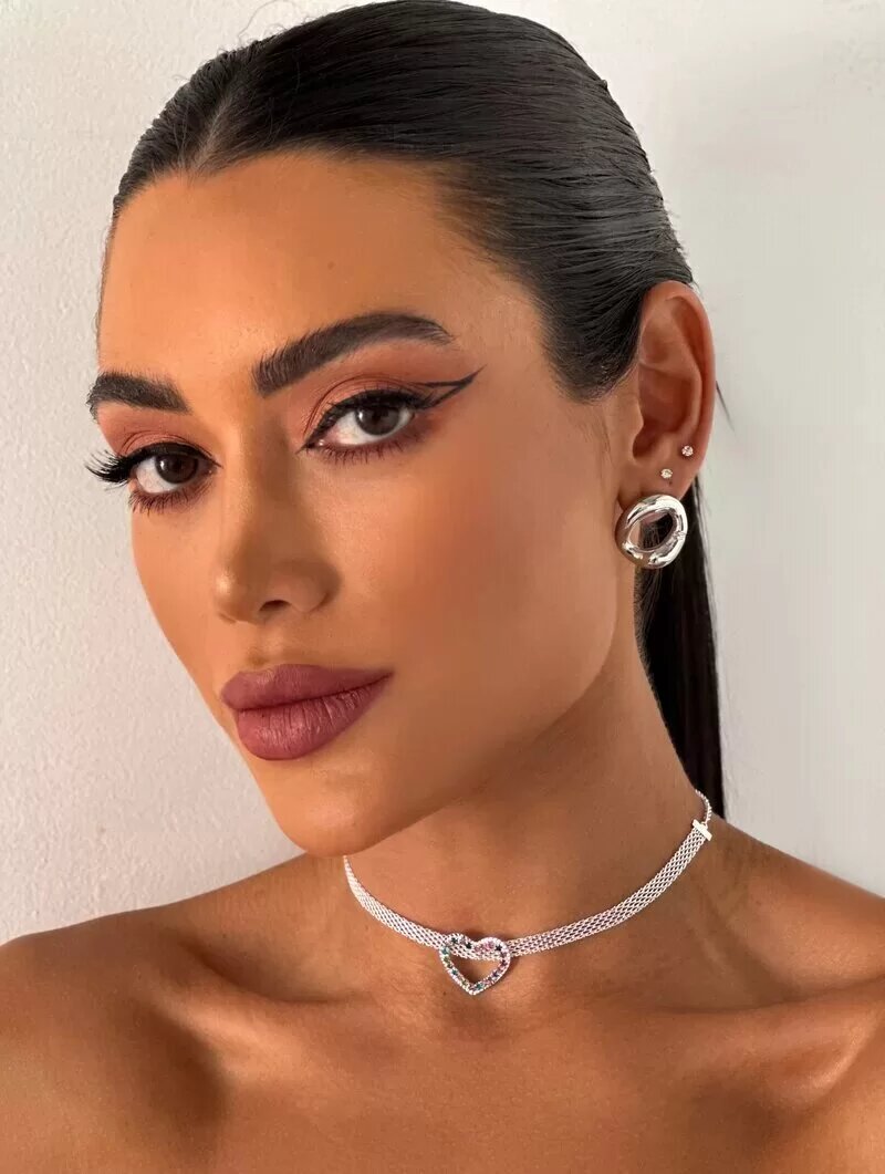 Colar Folheado a Ouro 18k e Prata 925 Manta com Coração de Zircônia Colorido