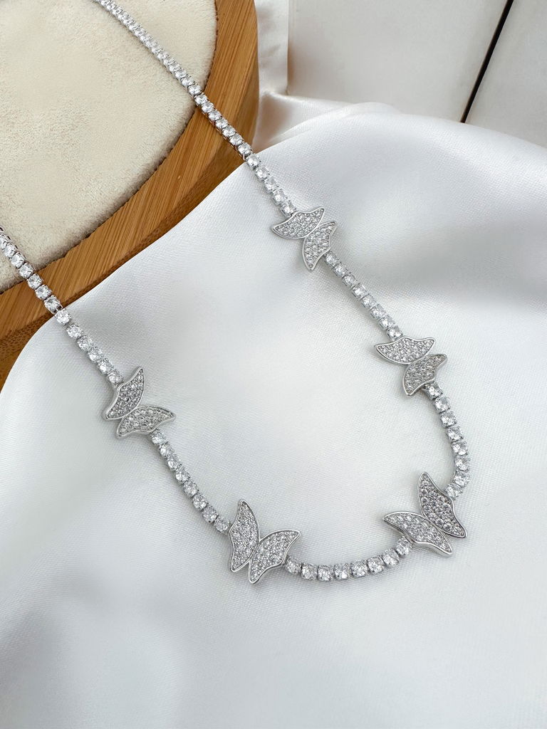COLAR FOLHEADO A OURO 18K E PRATA 925 MICRO ZIRCÔNIAS COM BORBOLETAS