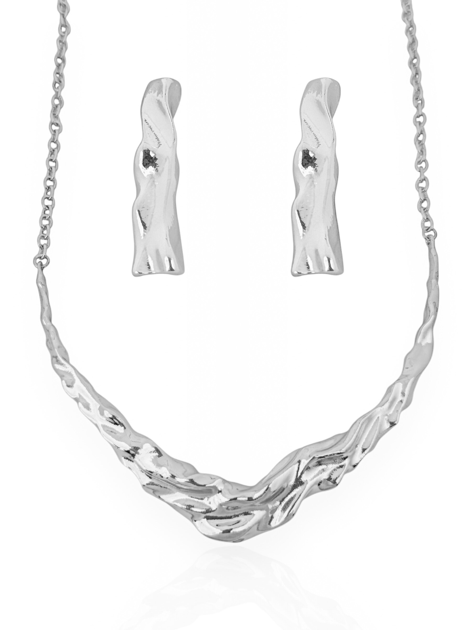 Conjunto Colar e Brinco Colar Folheado a Ouro 18k e Prata 925 Orgânico Martelado