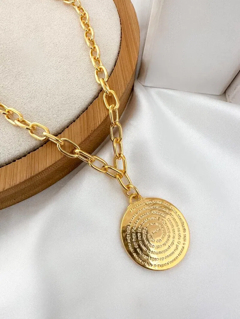 Colar Folheado a Ouro 18k e Prata 925 Pingente Medalha Pai Nosso