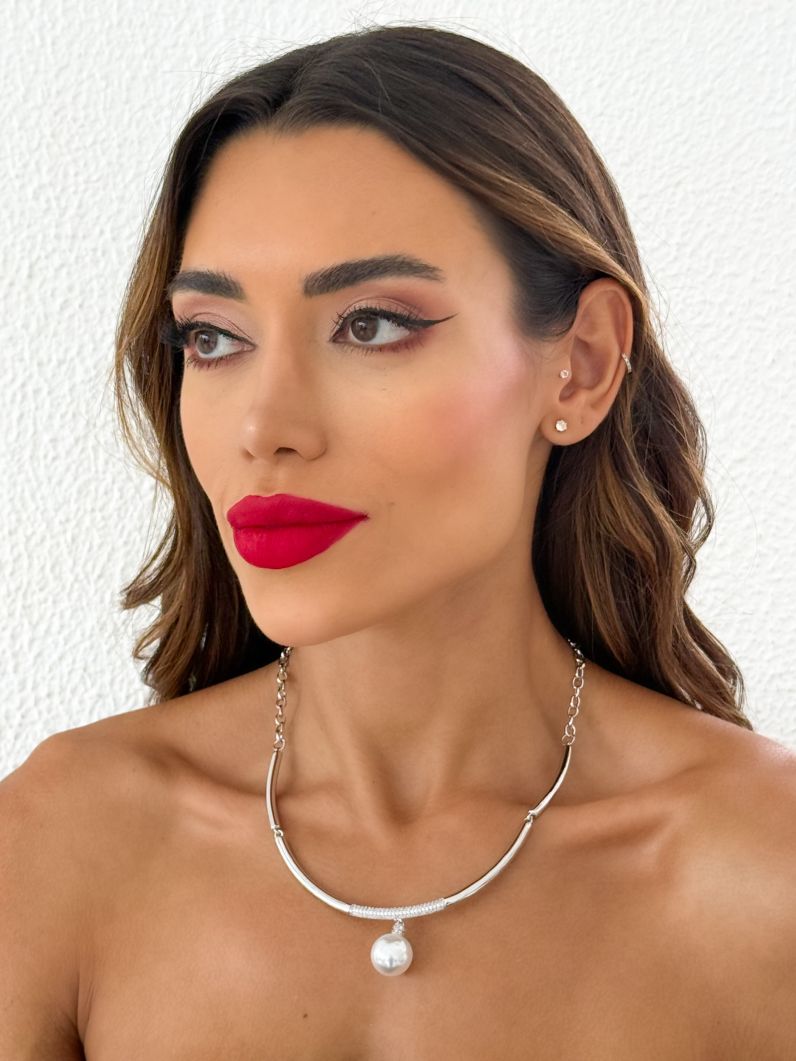 Colar Folheado a Ouro 18k e Prata Aro Articulavel com Pingente de Perola