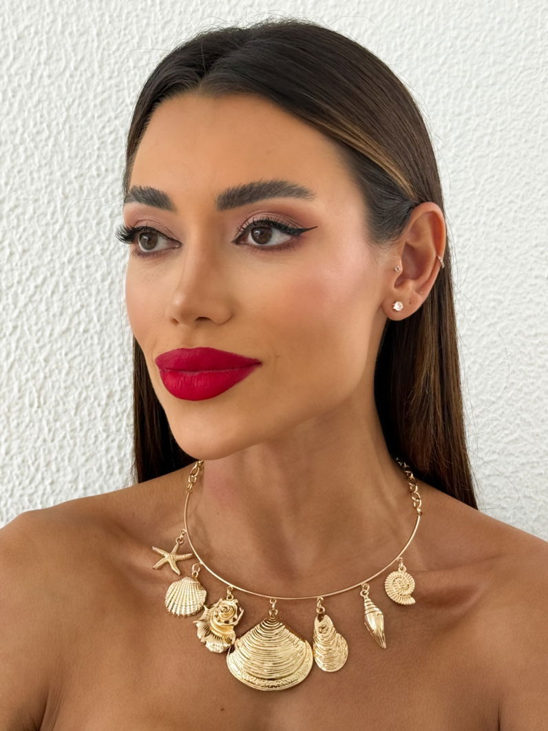 Colar Folheado a Ouro 18k e Prata Aro Com Pingentes Fundo do Mar