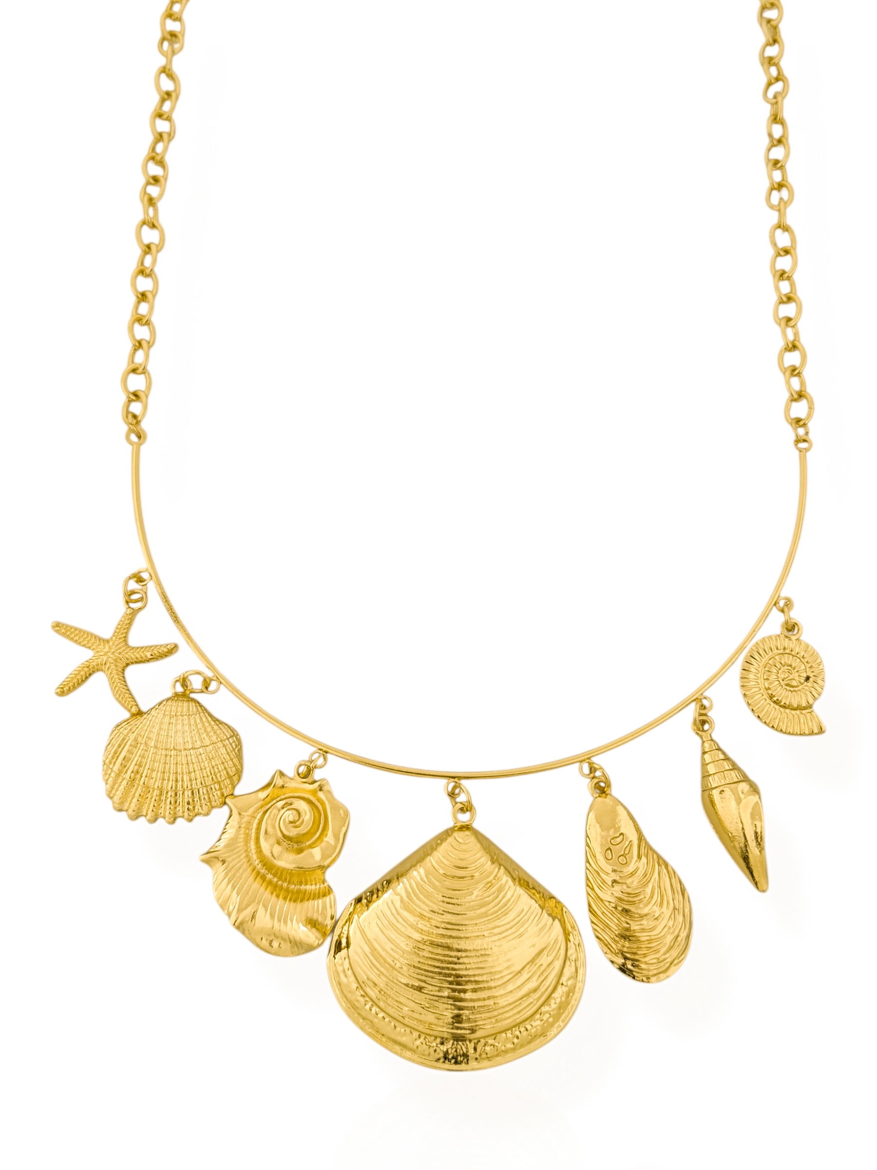 Colar Folheado a Ouro 18k e Prata Aro Com Pingentes Fundo do Mar