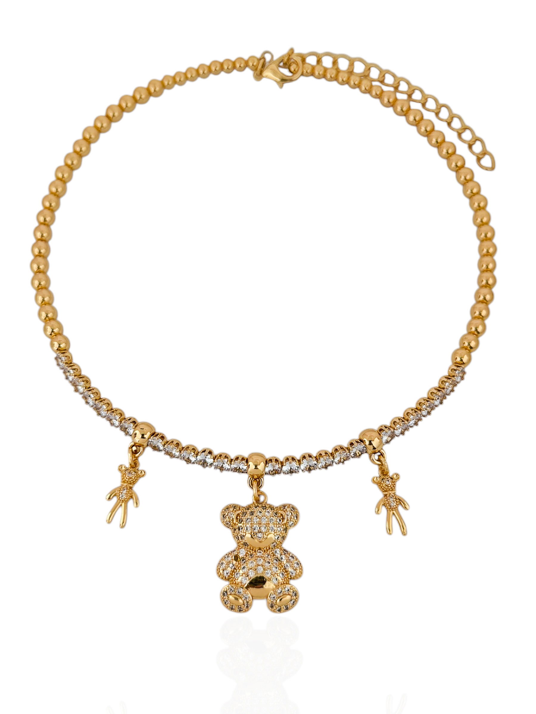 Colar Folheado a Ouro 18k e Prata Aro Com Ursinho Todo Trabalhado na Zircônia