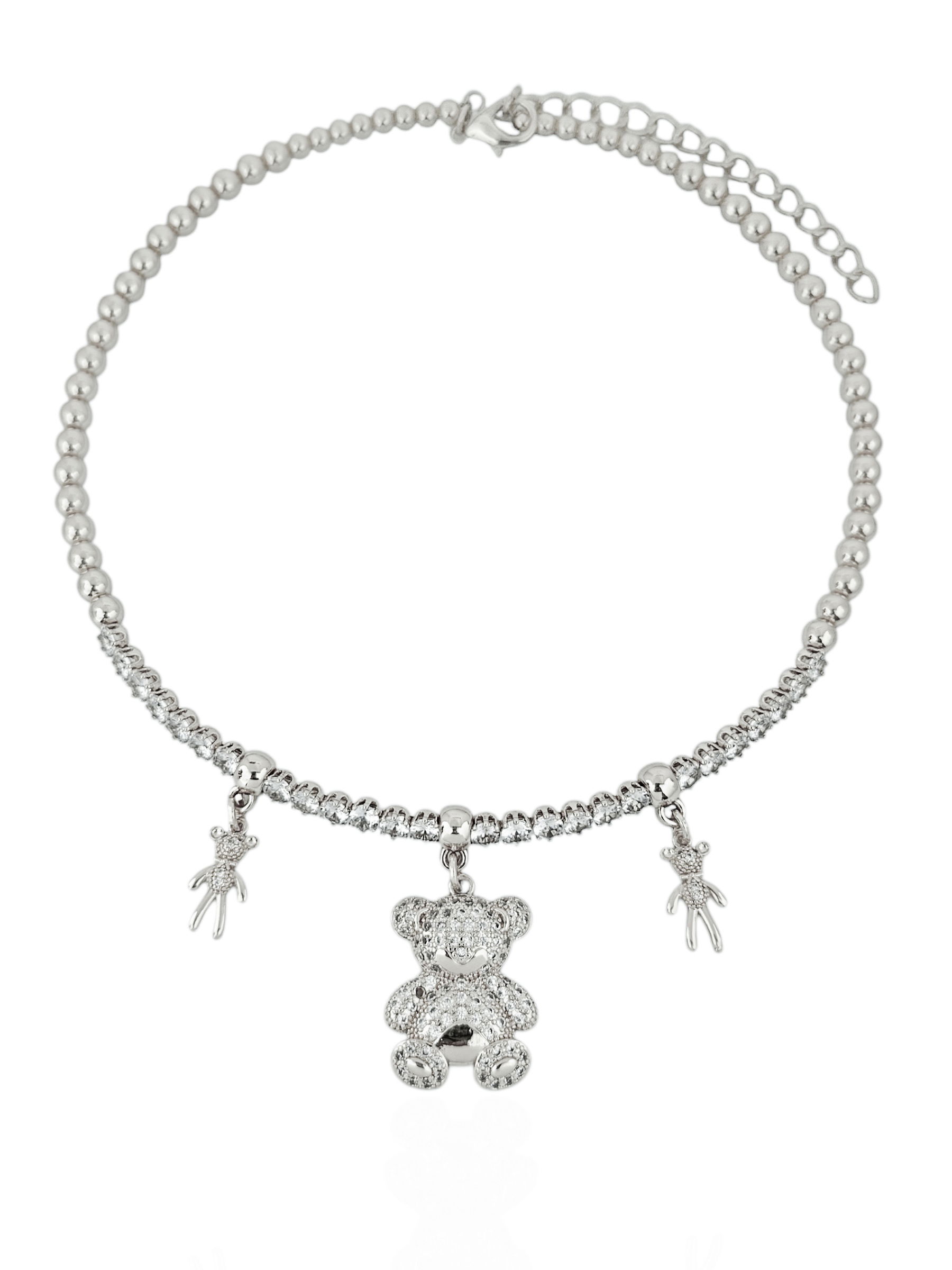 Colar Folheado a Ouro 18k e Prata Aro Com Ursinho Todo Trabalhado na Zircônia