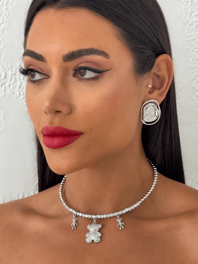 Colar Folheado a Ouro 18k e Prata Aro Com Ursinho Todo Trabalhado na Zircônia