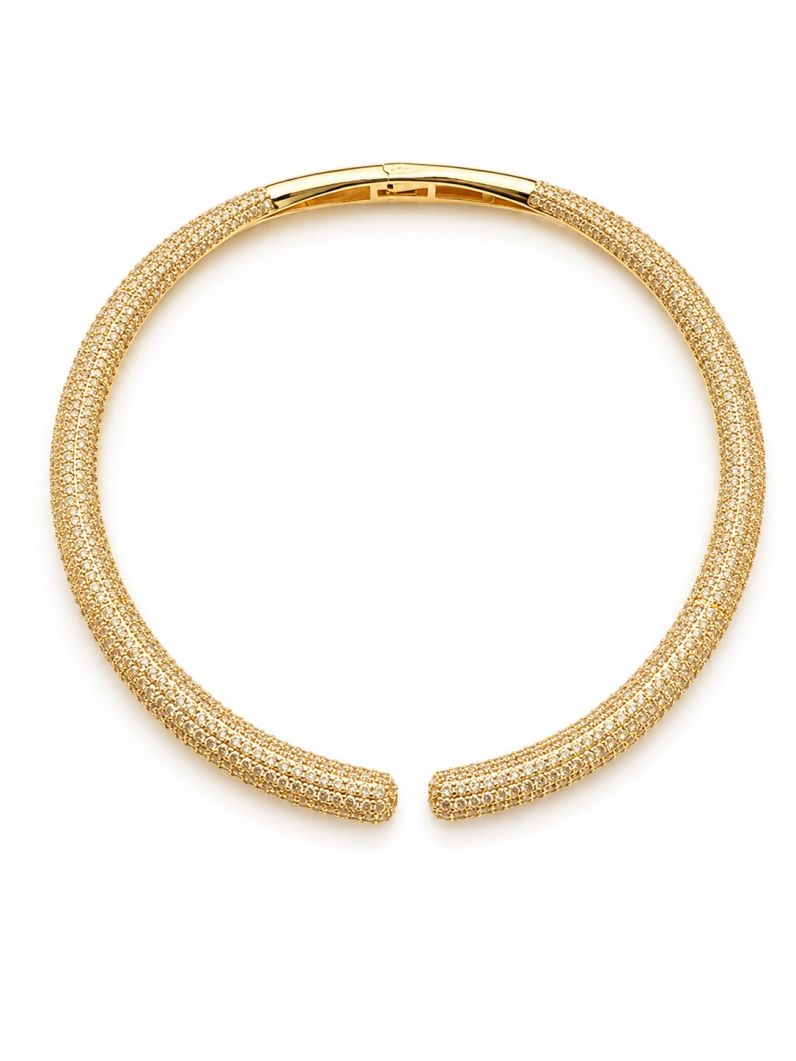 Colar Folheado a Ouro 18k e Prata Aro Cravejado