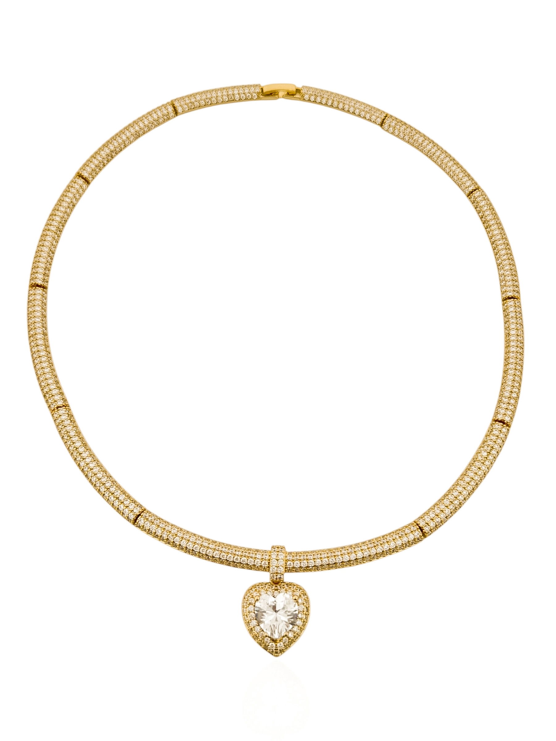 Colar Folheado a ouro 18k e Prata Aro Cravejado Com Pingente Coração Cristal