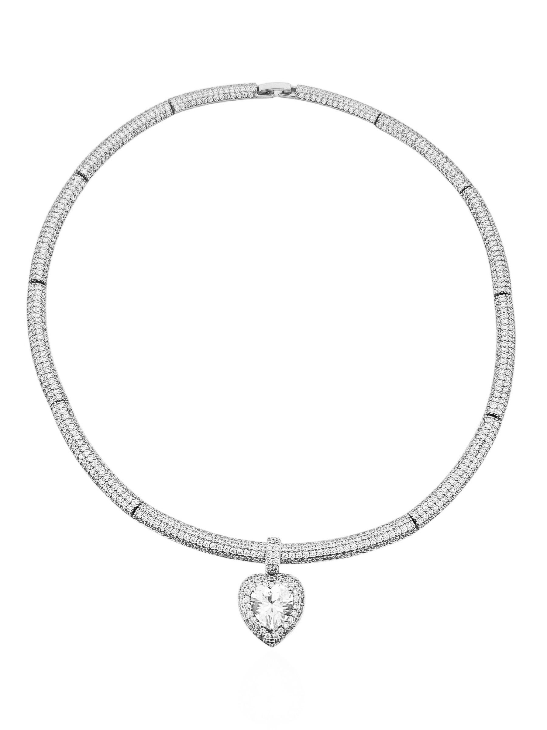 Colar Folheado a ouro 18k e Prata Aro Cravejado Com Pingente Coração Cristal