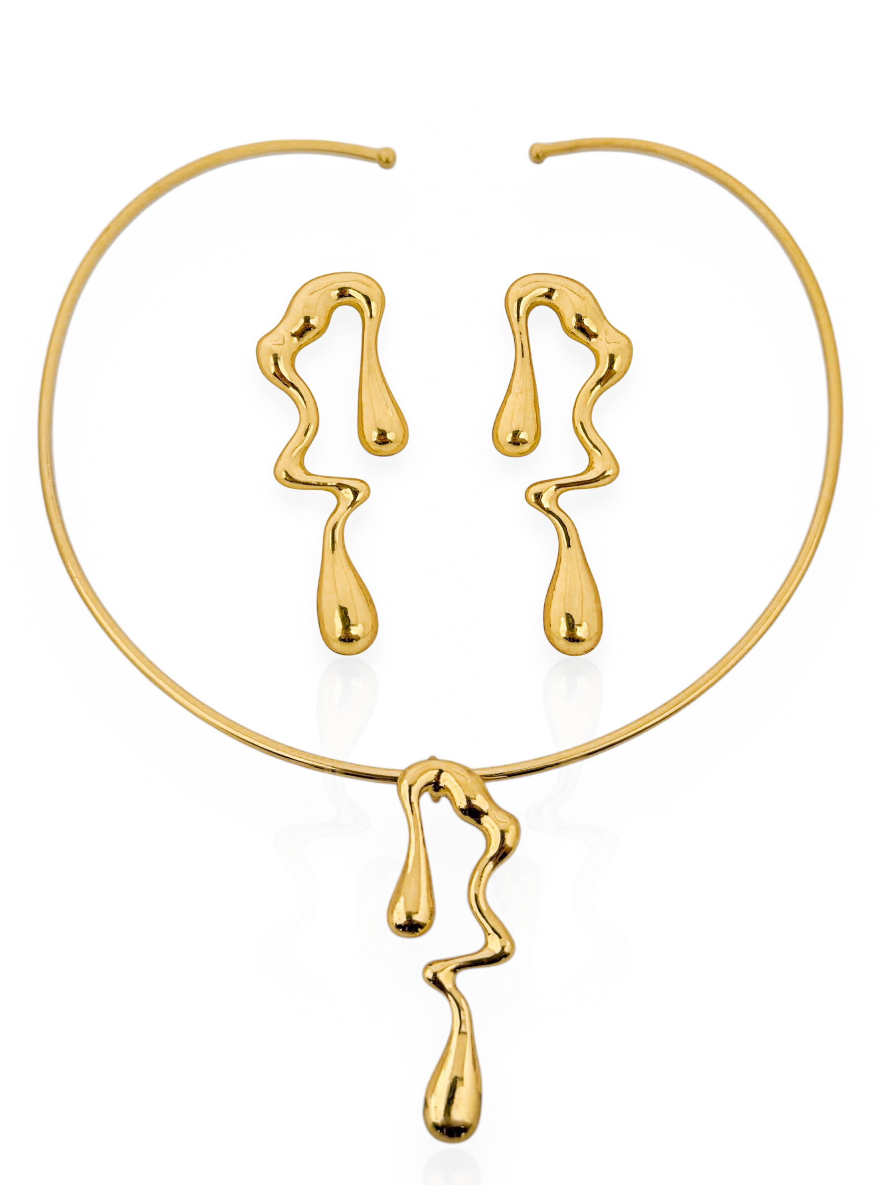 Conjunto Colar e Brinco Folheado a Ouro 18k e Prata Aro Orgânico