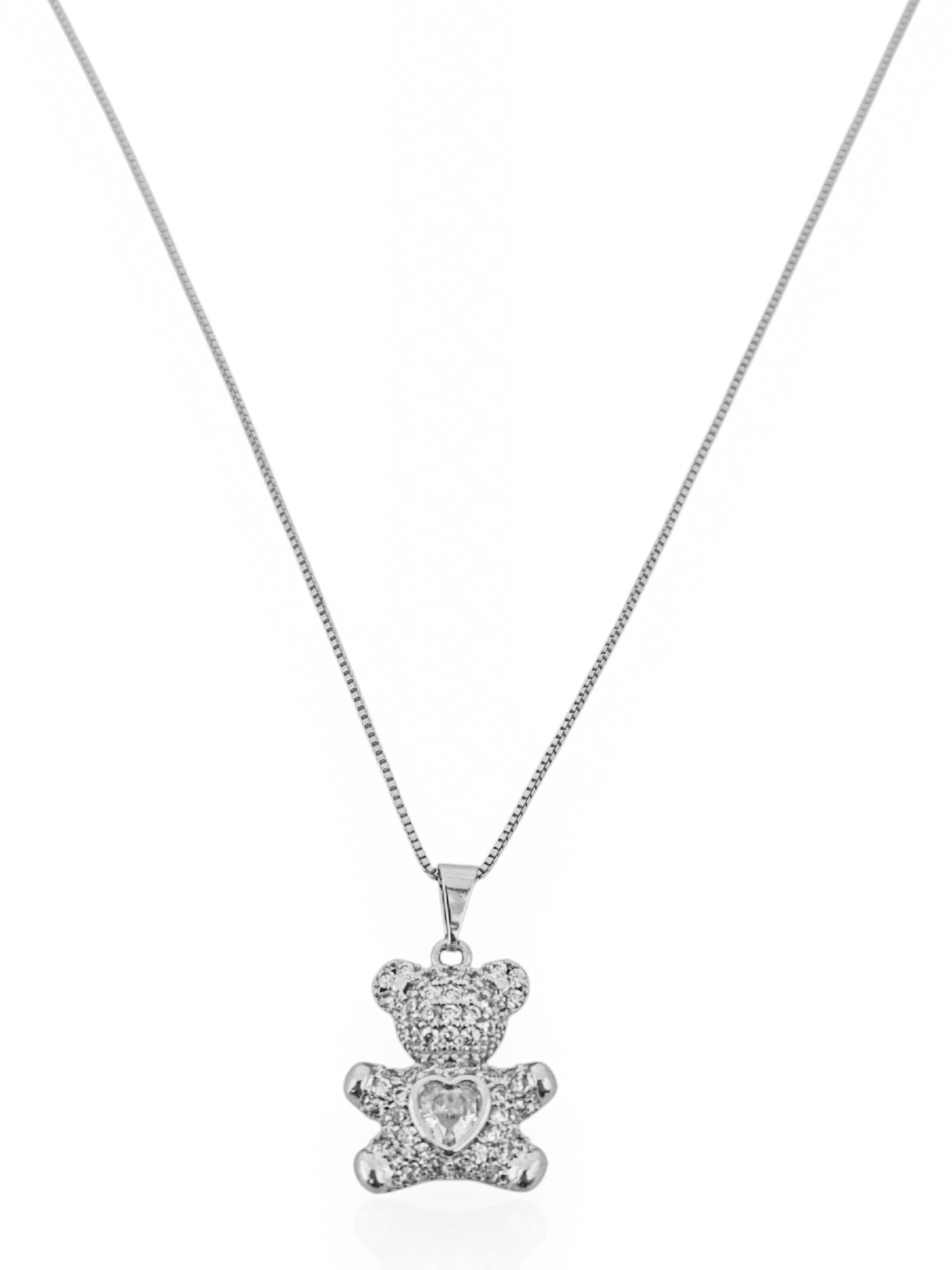 Colar Folheado a Ouro 18k e Prata Com Urso Todo Trabalhado na Zircônia