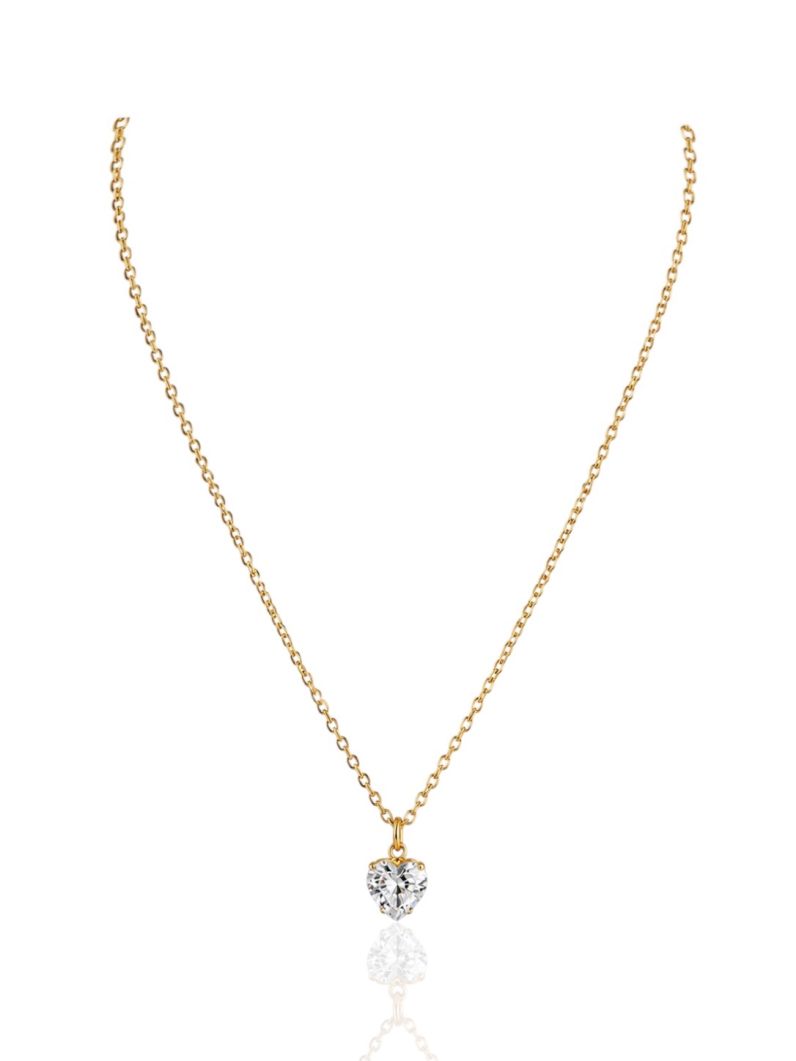 Colar Aço Inoxidavel Folheado a Ouro 18k e Prata Coração Cristal