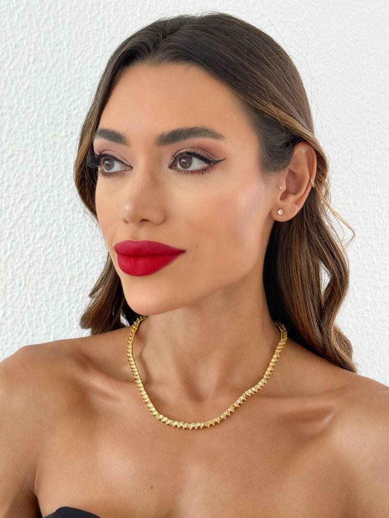 Colar Folheado a Ouro 18k e Prata Corações de Zircônia