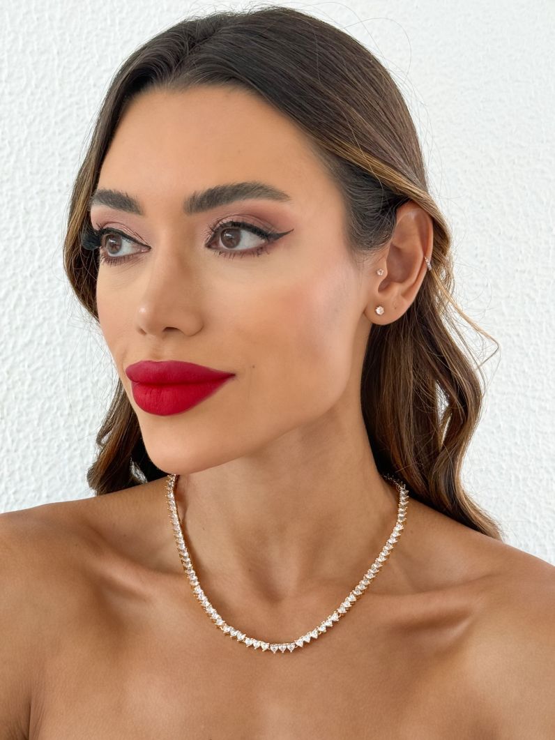 Colar Folheado a Ouro 18k e Prata Corações de Zircônia
