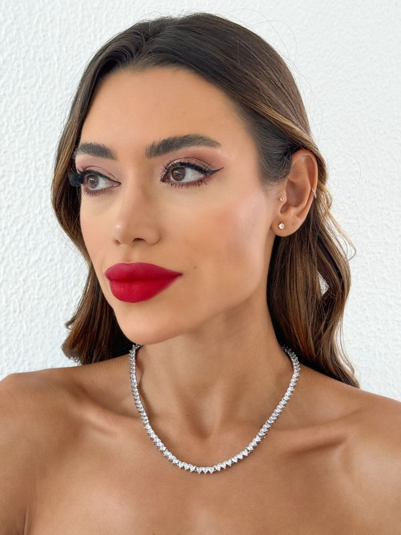 Colar Folheado a Ouro 18k e Prata Corações de Zircônia