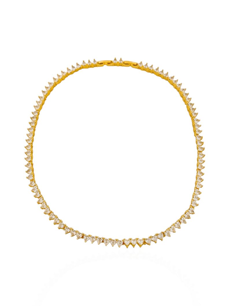Colar Folheado a Ouro 18k e Prata Corações de Zircônia