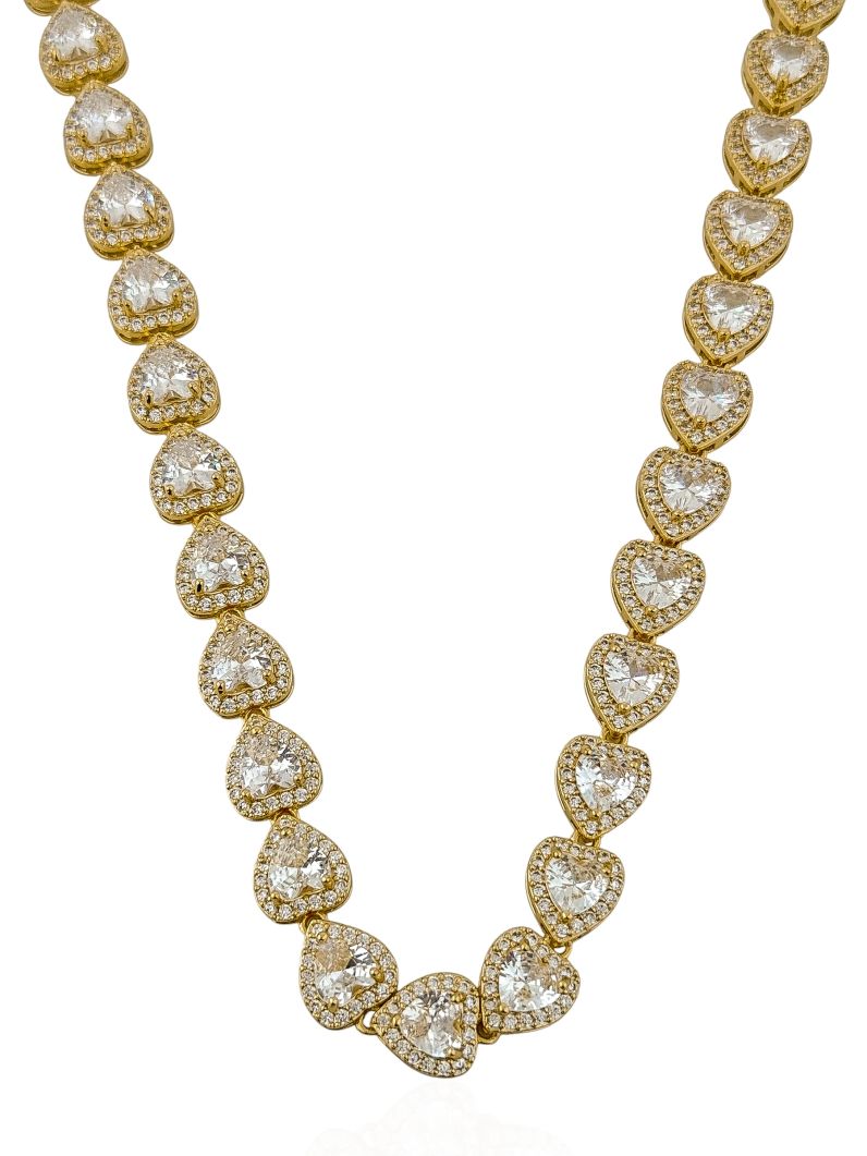 Colar Folheado a Ouro 18k e Prata Corações de Zirconia