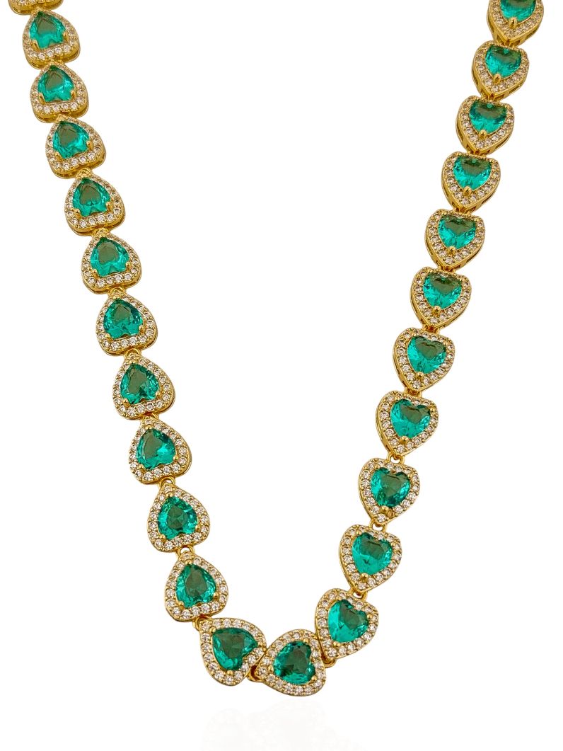 Colar Folheado a Ouro 18k e Prata Corações de Zirconia